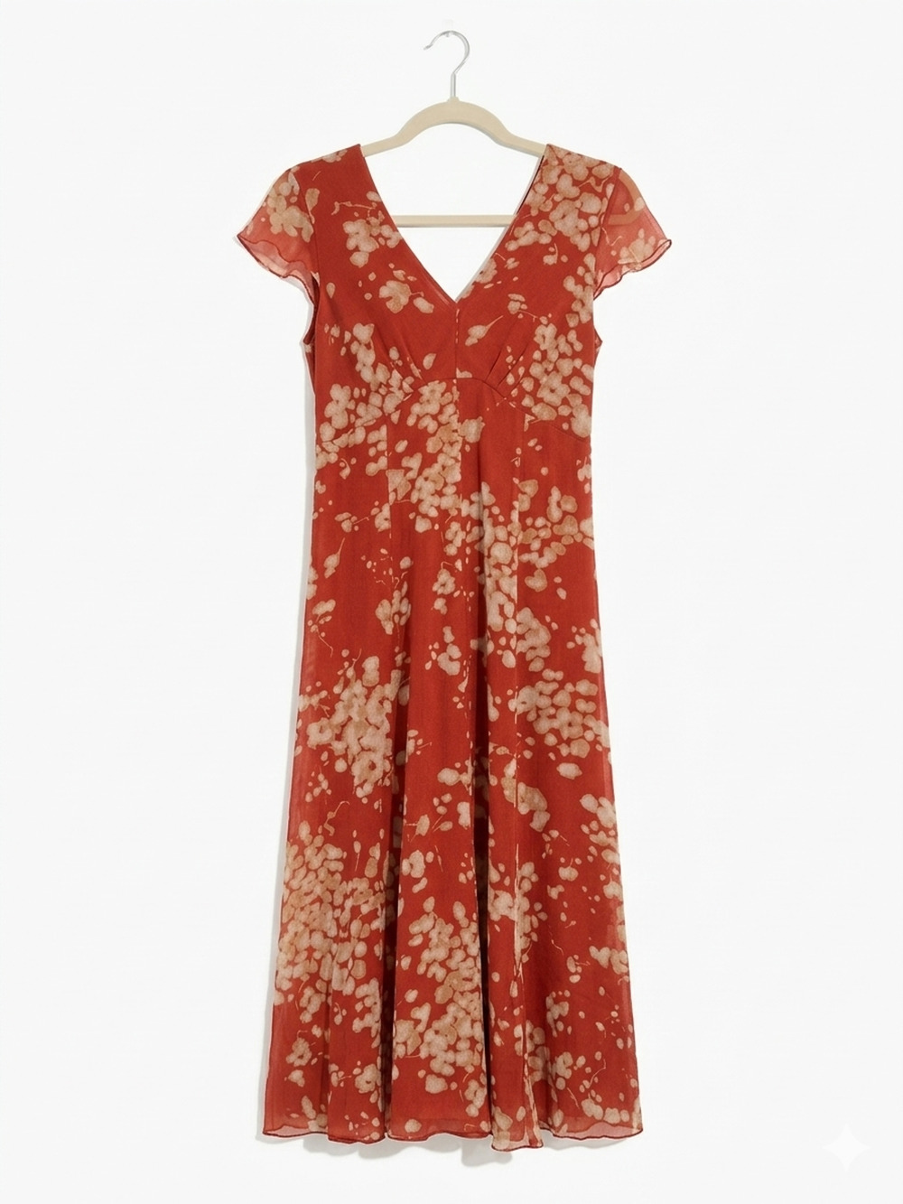 Jonathan Martin Red Floral Silk Midi Dress Women's Size 12 Fairy Y2K Flowy Indie
